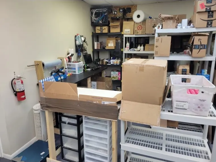 Prep and packing station with labeling supplies